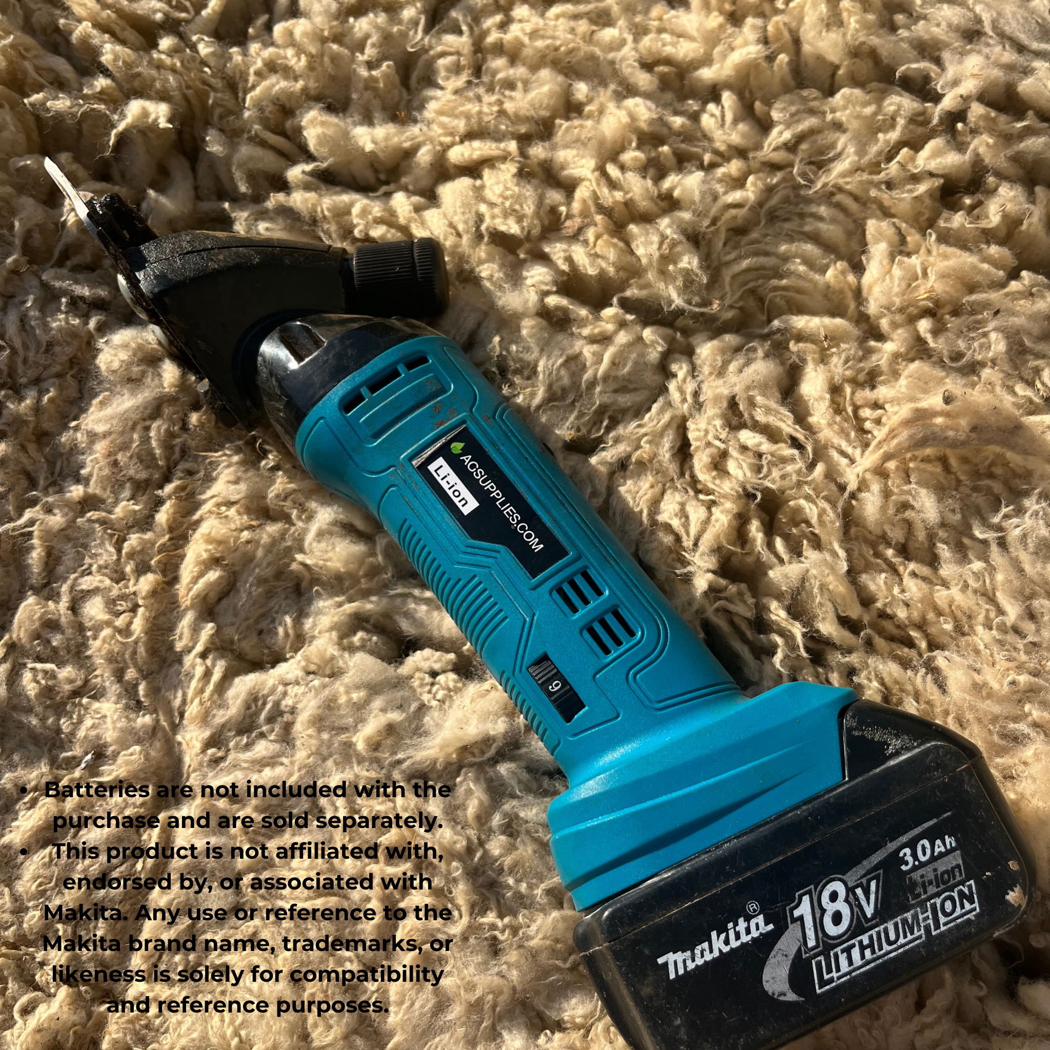 Cisaille à laine électrique sans fil de qualité supérieure à 6 vitesses et 9 dents pour animaux de compagnie – Parfaite pour la tonte des chèvres, des chevaux et des moutons – Compatible avec la batterie Makita 18 V