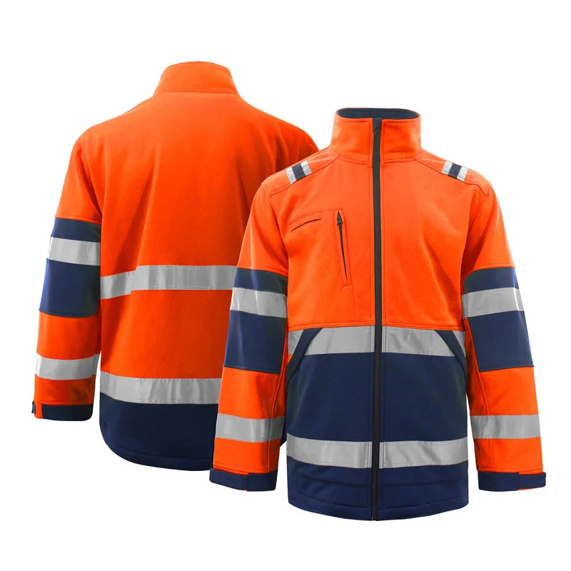 Hi Vis Jacket Men with Reflective Stripes for Winter Autumn Reflective Fleece Jacket Zipper Front Safety Workwear Hoodie