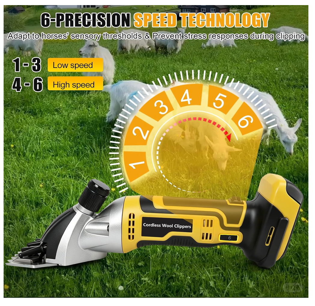 Tijeras de lana eléctricas de 6 velocidades para mascotas, inalámbricas, de primera calidad, perfectas para esquilar cabras, caballos y ovejas, compatibles con batería Dewalt