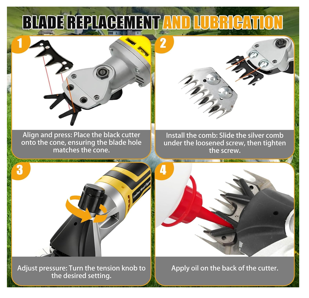 Tijeras de lana eléctricas de 6 velocidades para mascotas, inalámbricas, de primera calidad, perfectas para esquilar cabras, caballos y ovejas, compatibles con batería Dewalt