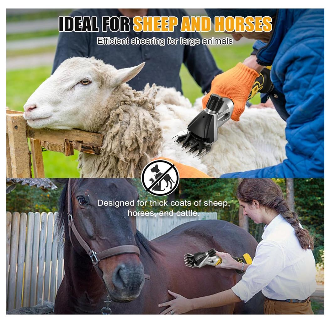 Tijeras de lana eléctricas de 6 velocidades para mascotas, inalámbricas, de primera calidad, perfectas para esquilar cabras, caballos y ovejas, compatibles con batería Dewalt