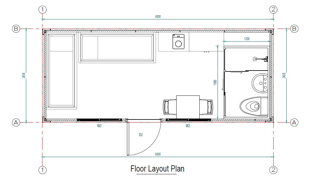 Kendi Banyolu Müstakil Prefabrik Stüdyo Ev - 14,4 m2 (6000x2438x2791mm) Tarım ve madencilik işletmeleri için Uygun Fiyatlı Anahtar Teslimi Konut çözümü